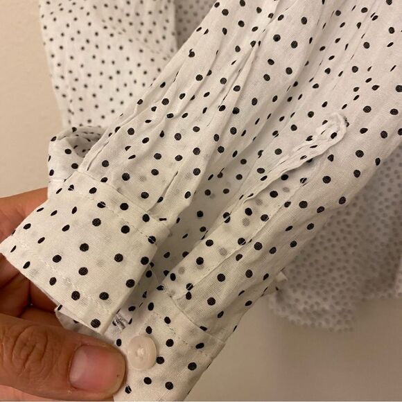 LOFT white semi sheer micro polka dot blouse preppy coastal summer top -M - Picture 3 of 11